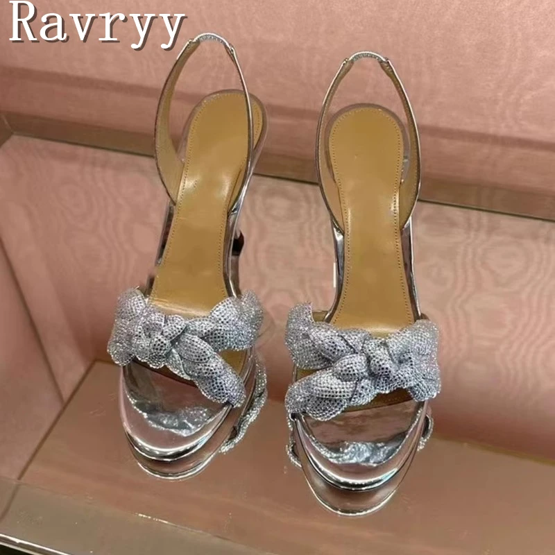 Gold Flower Rhinestone High Heels Sandals Women New Brand Open Toe Thin Heel Back Strap Sandal Ladies Party Wedding Shoes