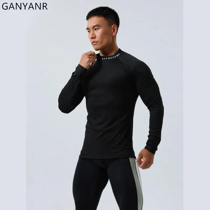 GANYANR Men's Running T-shirt Active Wear Sports Bodybuilding Long Sleeve Quick Dry Gym Tee Training Fitness Jogging Compression