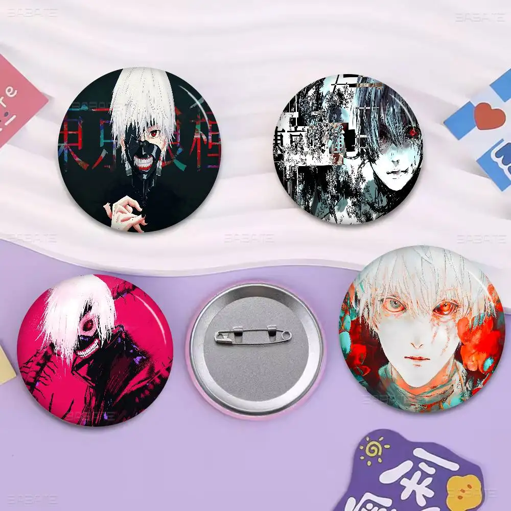 Anime T-Tokyo Ghoul 58mm Cute Anime Figure Icon Badge Handmade Tinplate Brooch for Backpack Clothes Chest Ornament Gifts