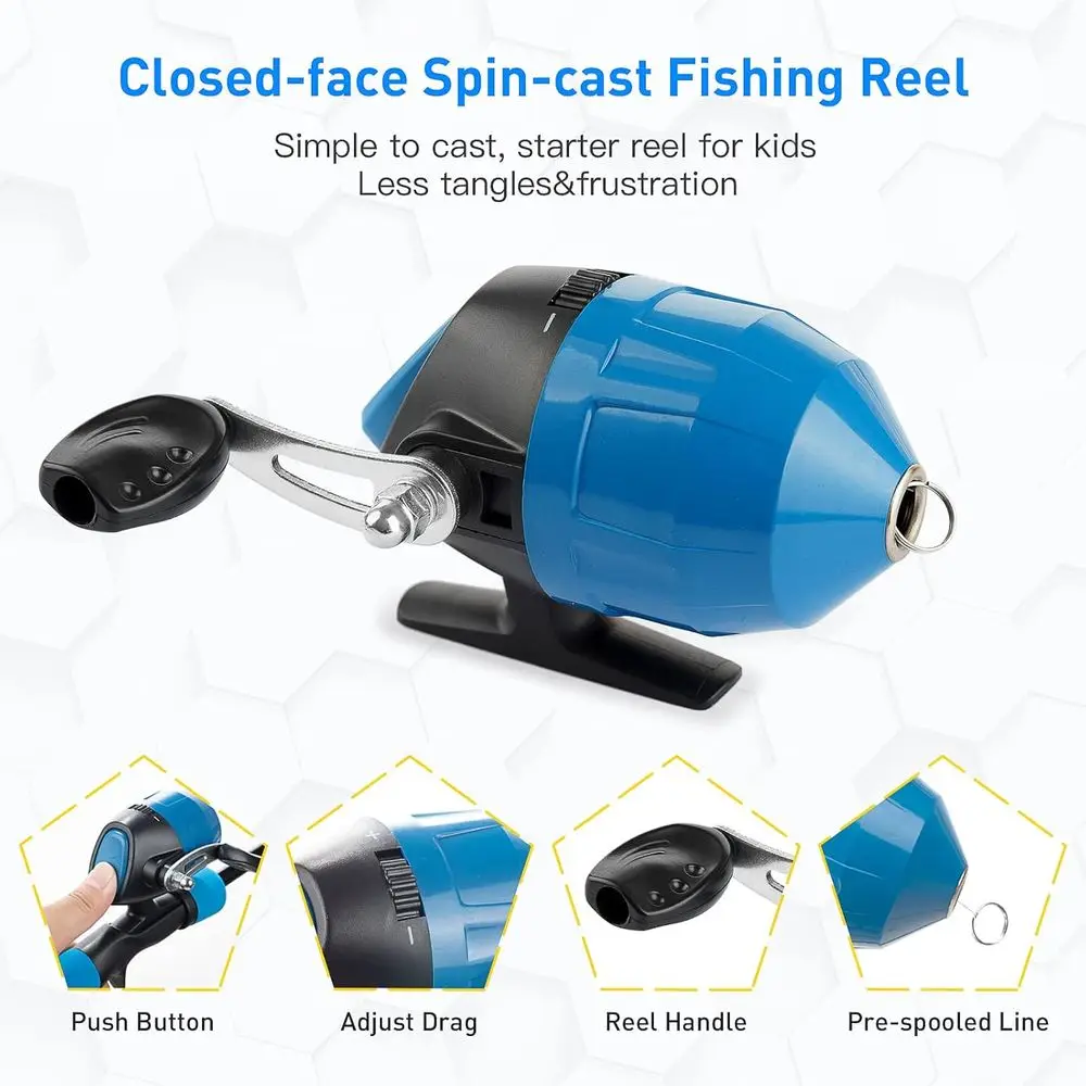 Kit de pesca telescópica para iniciantes, combinação de 59 hastes e carretilhas Spincast com caixa de equipamento, bolsa para crianças e bebês