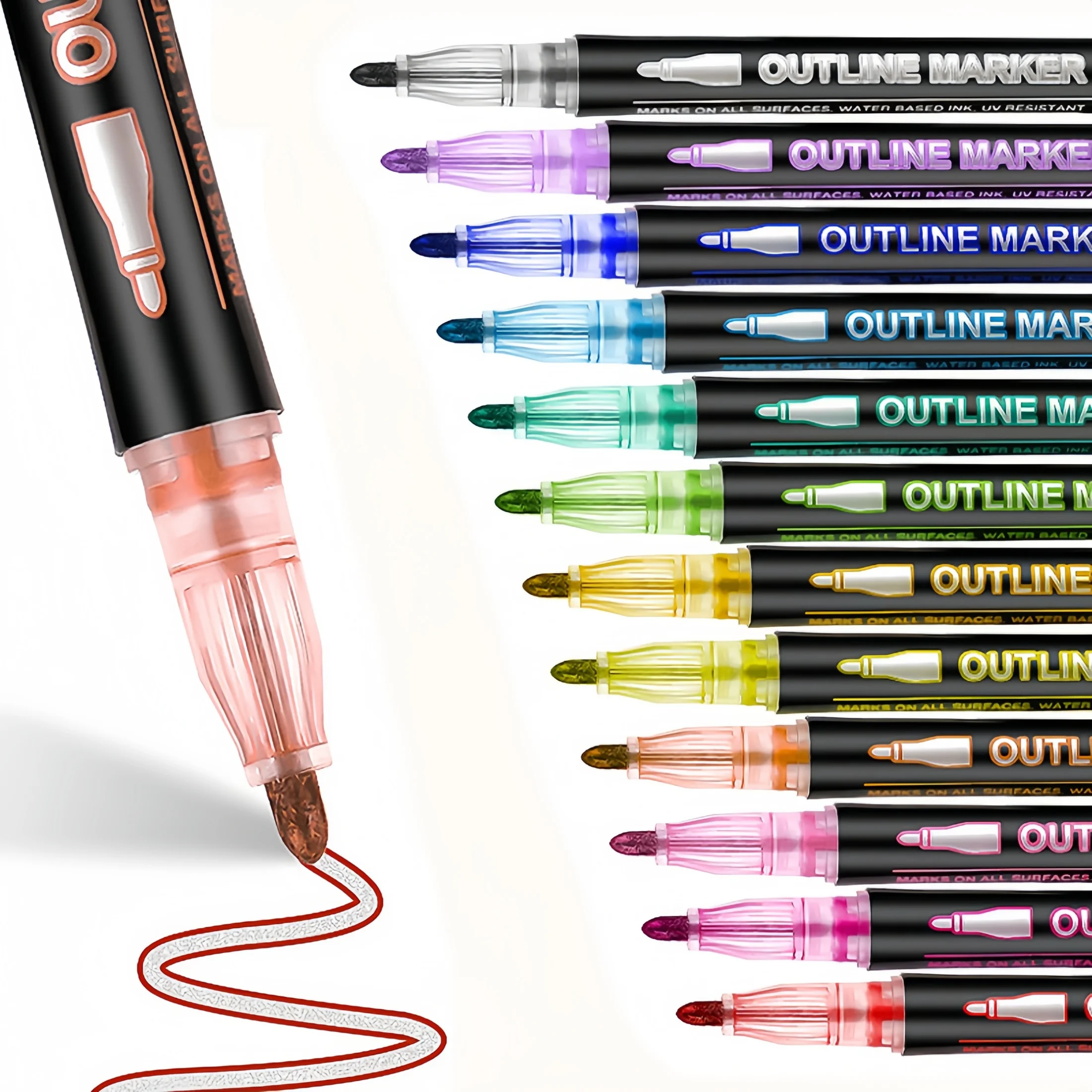 8/12/24/36/48 Dreamy Double-Line Outline Pens, Metallic Pens for DIY Colorful Journaling, Fluorescent Pens for Holiday Greeting Cards and Drawing