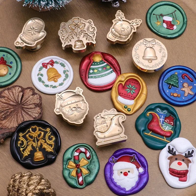 

Christmas Wax Seals Stamps Elk Snowman Alien Embossed Christmas Stamp Head DIY Greeting Cards Sealing Christmas Eve Gift Crafts