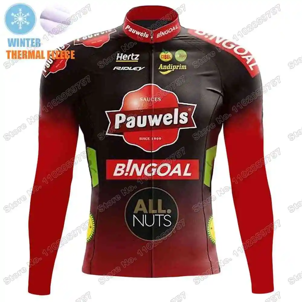 2023 Pauwels Sauces Bingoal Cycling Jersey Set Winter Cycling Clothing Men Road Bike Thermal Jacket Suit Bicycle Bib Tights MTB