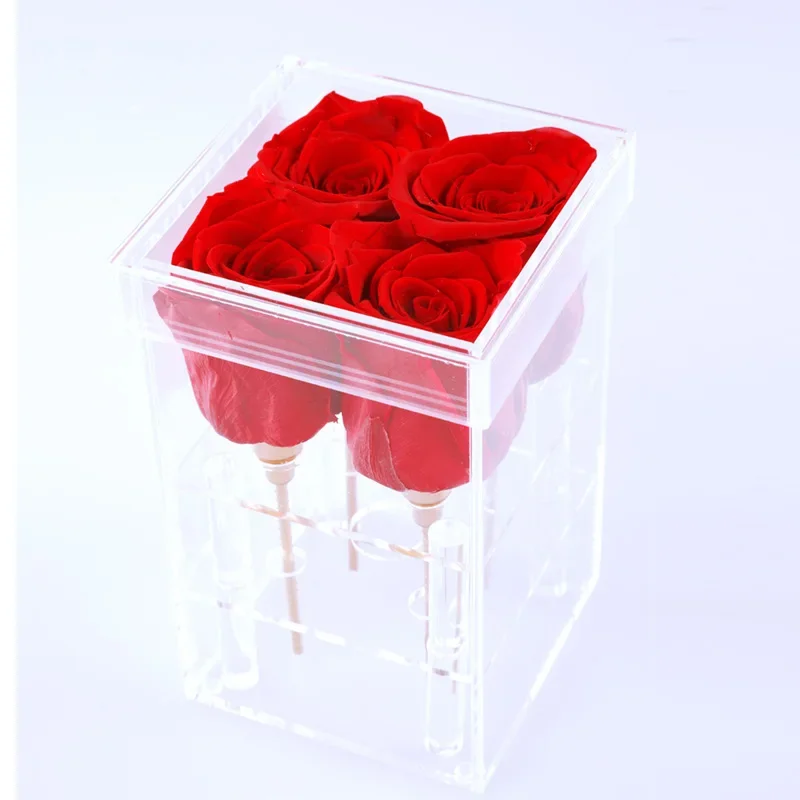 4-5cm Preserved Roses 4pcs Rose Branches with Stems Valentine's Day Wedding Accompaniment Mother's Day Gift Home Decoration