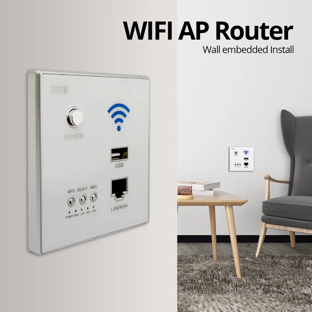 300M Wall Embedded Wireless WIFI AP Router USB Socket Outlet Wall Charger WiFi Smart Socket Electric USB Wall Sockets