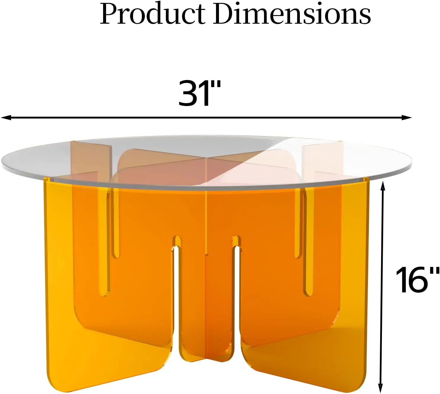 Ksacry Round Coffee Table For Living Room, 31"" L X 16"" H Acrylic Coffee Table, Orange Modern Coffee Tables For Living Room,