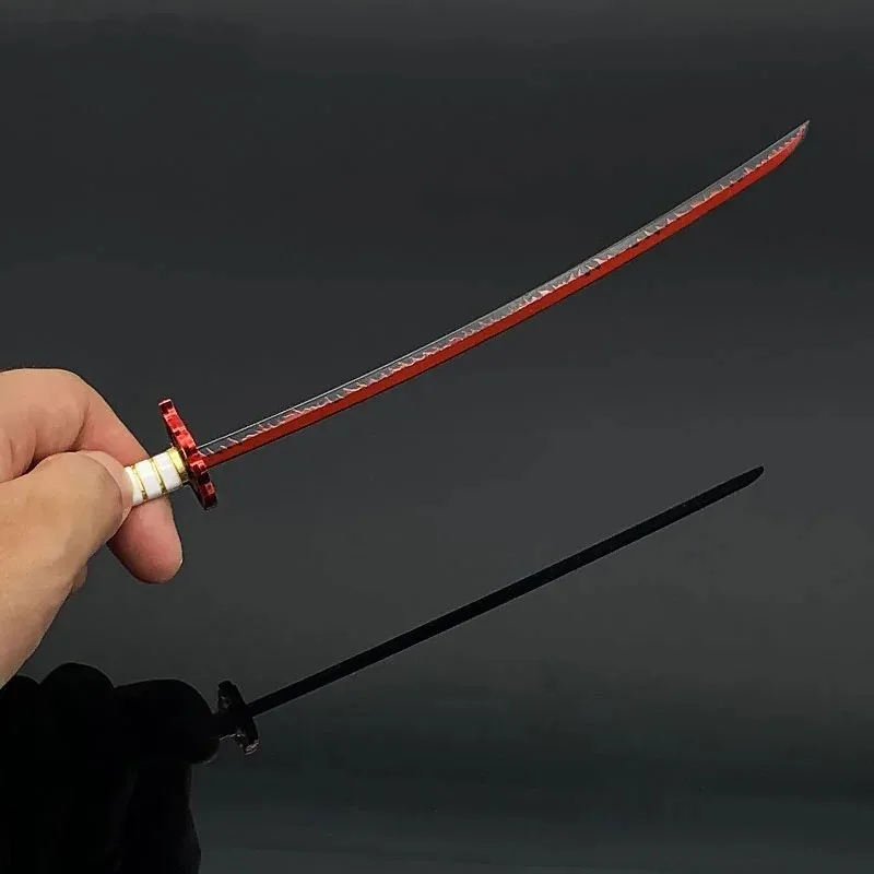 26cm demon slayer katana espada de metal anime kimetsu não yaiba rengoku kyoujurou ninja faca japonês samurai katana brinquedo do miúdo presente