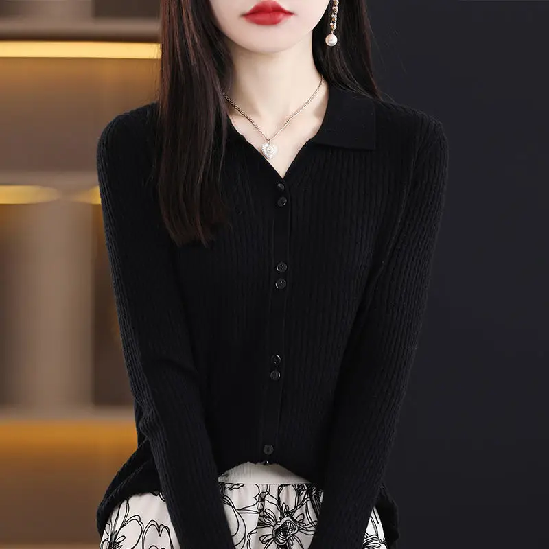 Autumn Winter New Polo Collar Loose Knitted Cardigan Sweater Fashion Solid Color Cloak Polo Collar Top Button Coat Women