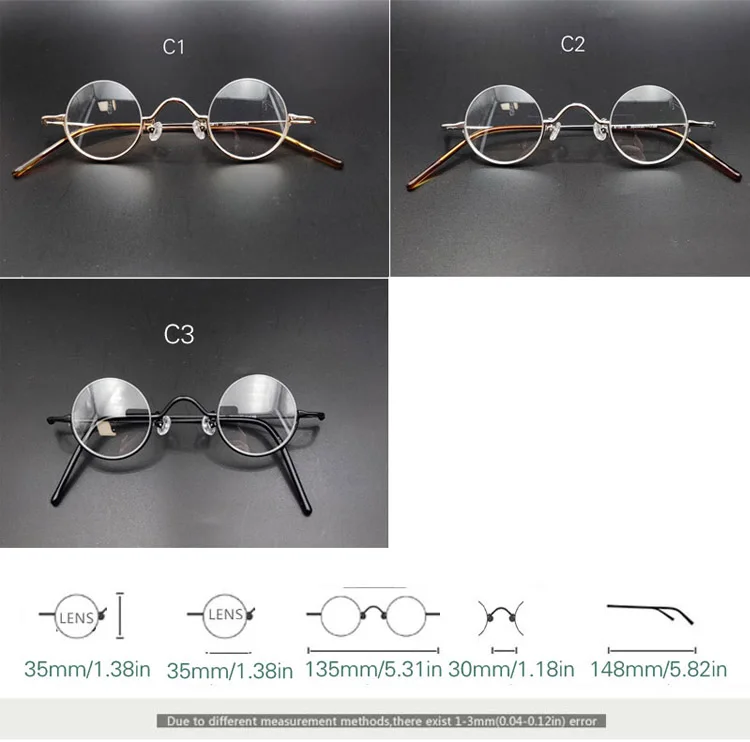 Vintage anti blau licht lesebrille Vintage kleine runde brillen mit durchmesser von 35mm gold, silber und schwarz – Detail 1