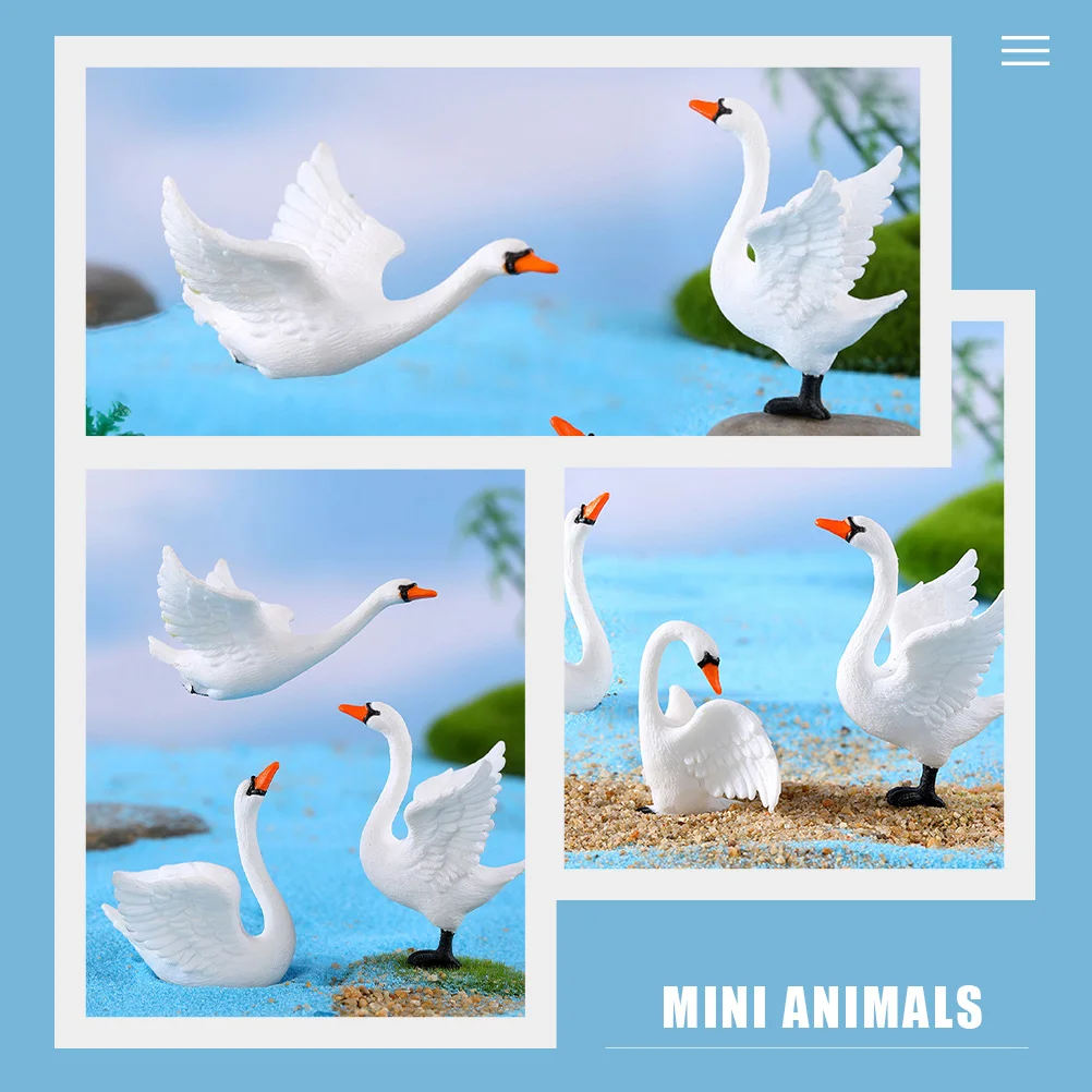 4 pçs mini cisne ornamento estatueta decoração micro paisagismo decorações estatuetas em miniatura figuras de animais de plástico