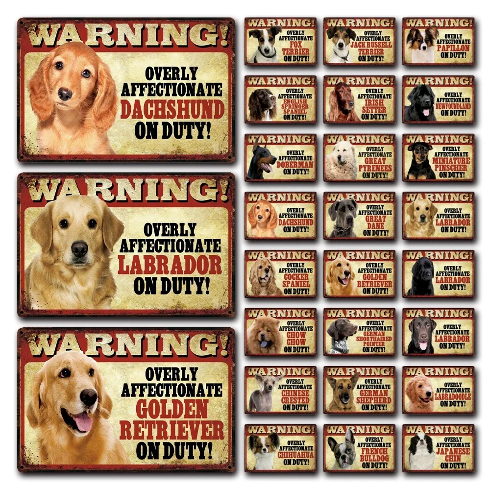 [ Kelly66 ] Pets Dog Warning Doberman Golden Labrador  Metal Sign Tin Poster Home Decor Bar Wall Art Painting 20*30 CM Size Dy91