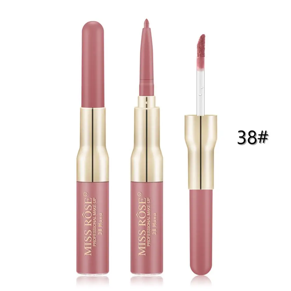 ROSE Double Headed Lip Liner + Lip Gloss 2 In 1 Lipstick Matte Lips Makeup Cosmetics Maquillage 12 Colors TSLM1