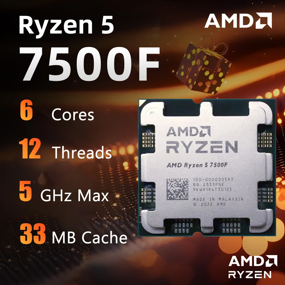 AMD Ryzen 5 7500F Brand New CPU 5GHz 6-Core 12-Thread 38MB Cache 5NM TDP 65W Socket AM5 Gaming Processor Without Package