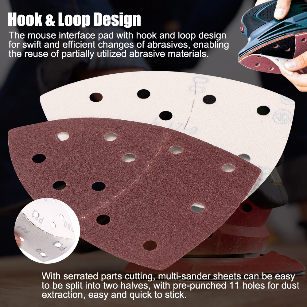 HAMPTON 10PCS Mouse Sandpaper 11Holes Triangular Sanding Paper for Multi Sander Abrasive Tools 152x105mm 40-2000 Grits