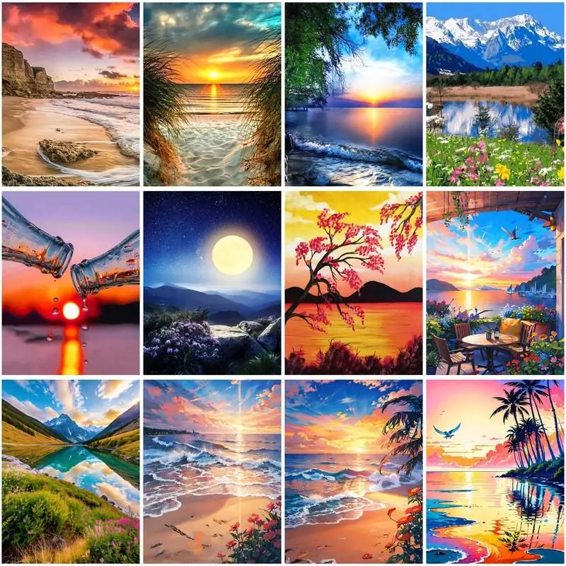 GATYZTORY Oil Painting By Number Seaside Scenery Kits Picture By Number Drawing On Canvas HandPainted Art DIY Gift Home Decor