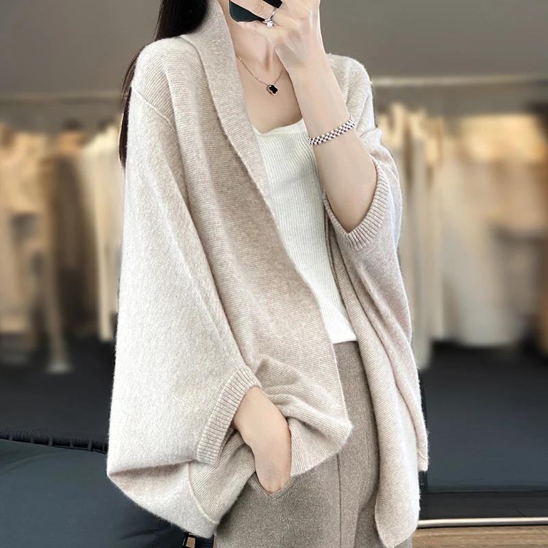 Spring Women New 100% Wool Warm Shawl Casual Soft Cardigan Autumn Winter Solid Fashion Knit Shawl Female Mujer Bufanda Cape