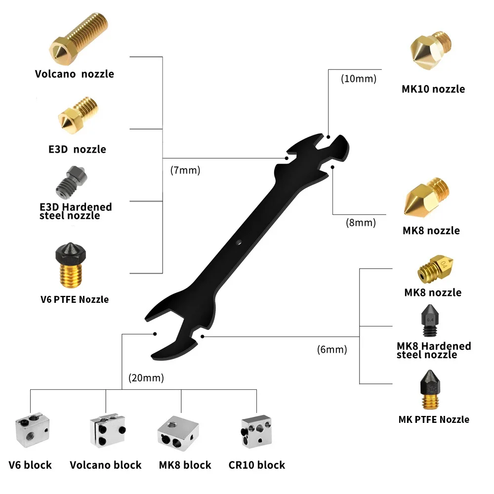 7Pcs 3D Printer Tools Multifunctional Nozzle Wrench+ Nozzle Brush + Cleaning Needles for Ender 3 Nozzle Key 3D Printer Parts