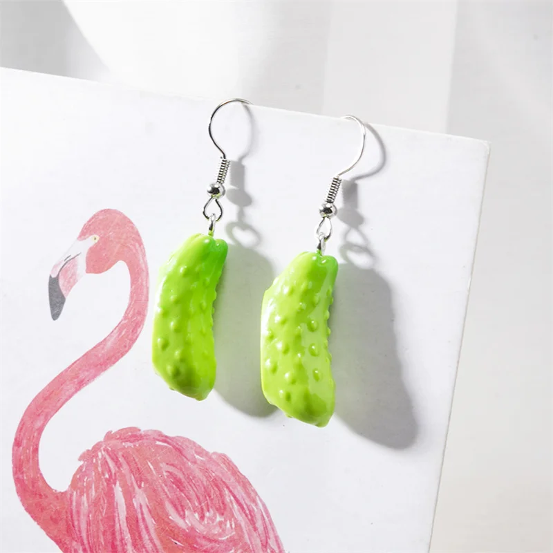 Trendy Resin Cucumber Dangle Earrings Adorable Food-Themed Jewelry Handcrafted Pickle Cucumber Pickle Drop Earrings Jewelry