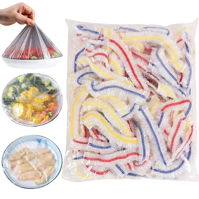 50/100 Pcs Disposable Food Cover Kitchen Nylon Packaging Storage Bags Plastic Elastic Wrap Food Covers Fresh-keeping Lid Plate