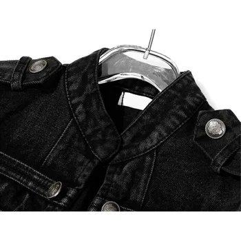 Women’s Casual Cropped Denim Jacket 5 Streetwear Casual Loose Button Split Short Denim Jacket Women Fashion Spring Autumn 2026 Stand Collar Long Sleeve Jean Jacket 5