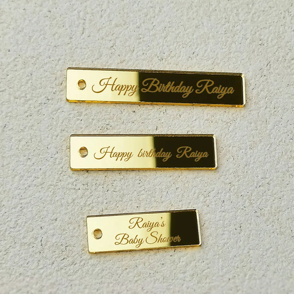 20/50/100Pcs Personalized Acrylic RectangleTag Engraved Custom Wedding Name Baby Baptism Mirror Gold Tag Decoration Gift
