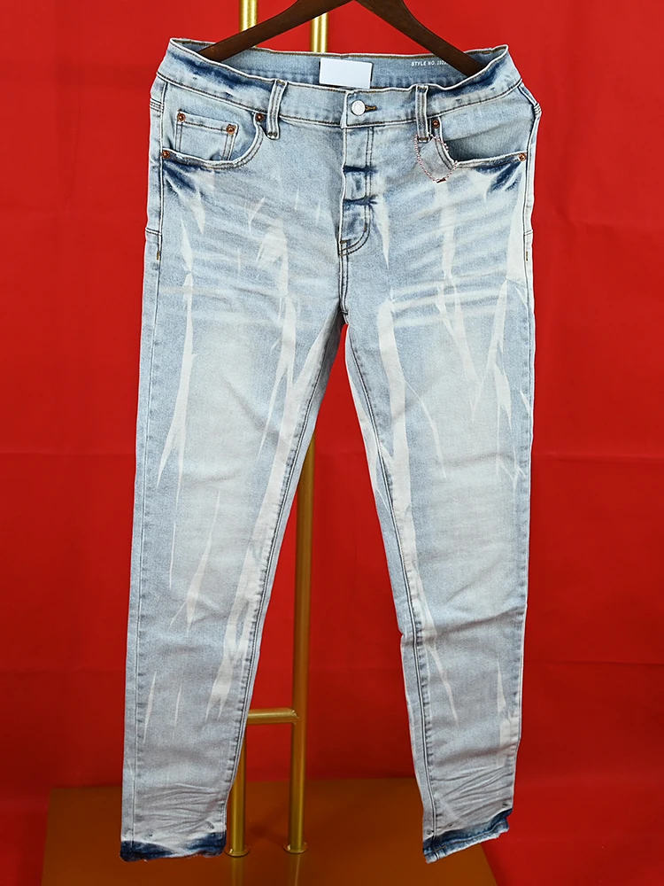 

Purple ROCA Brand Jeans Black Label Tinted American High Street Destroy Wash Repair Low Raise Skinny Denim Jeans pants