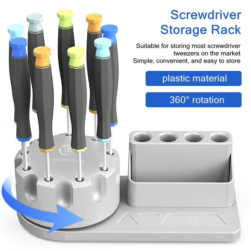 

TE-193 360° Rotating Organizer Storage Rack for Cell Phone Repair Screwdriver Desktop Organizeration Parts Case Magnetic Tool