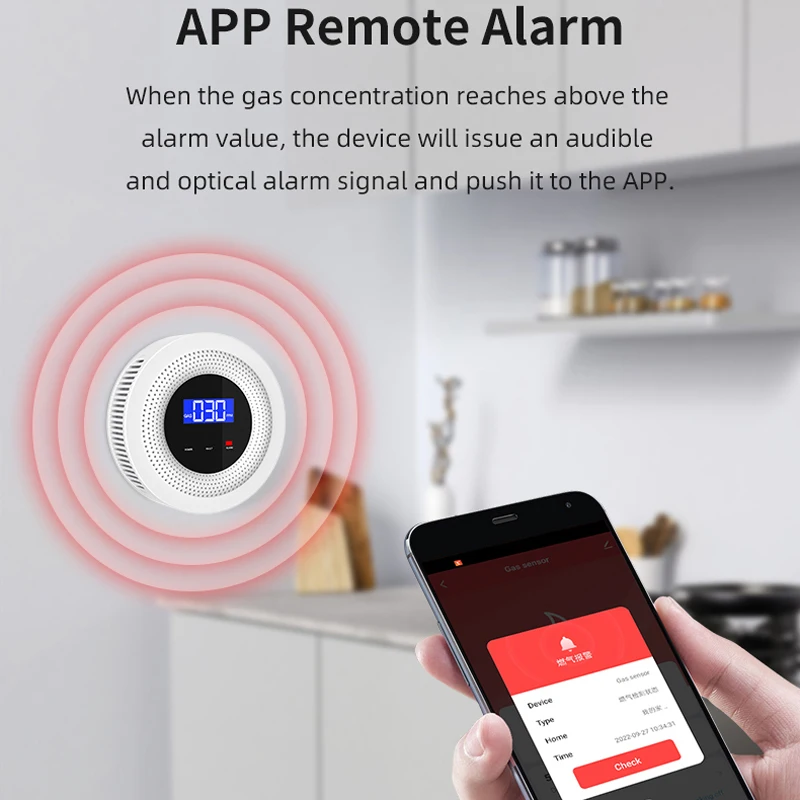 Detector de Gas con pantalla LCD para el hogar, Sensor inteligente de fugas de Gas Natural con WiFi, Tuya, Control por aplicación, alarma de