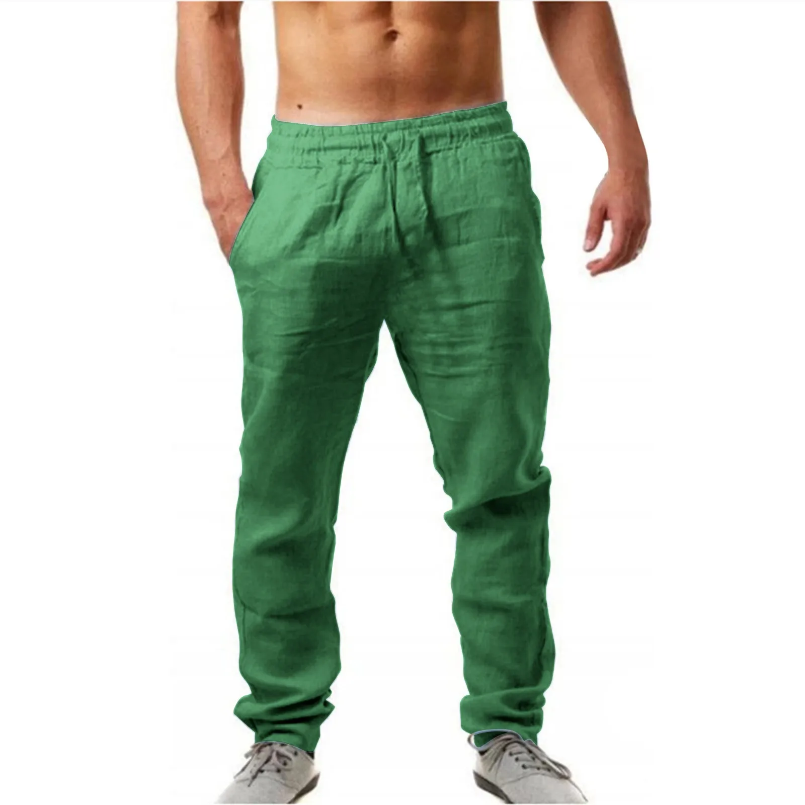 

Men's Elastic Pants Solid Color Breathable Cotton Linen Loose Casual Pants Men Stretch Pants Glitter Foam Star