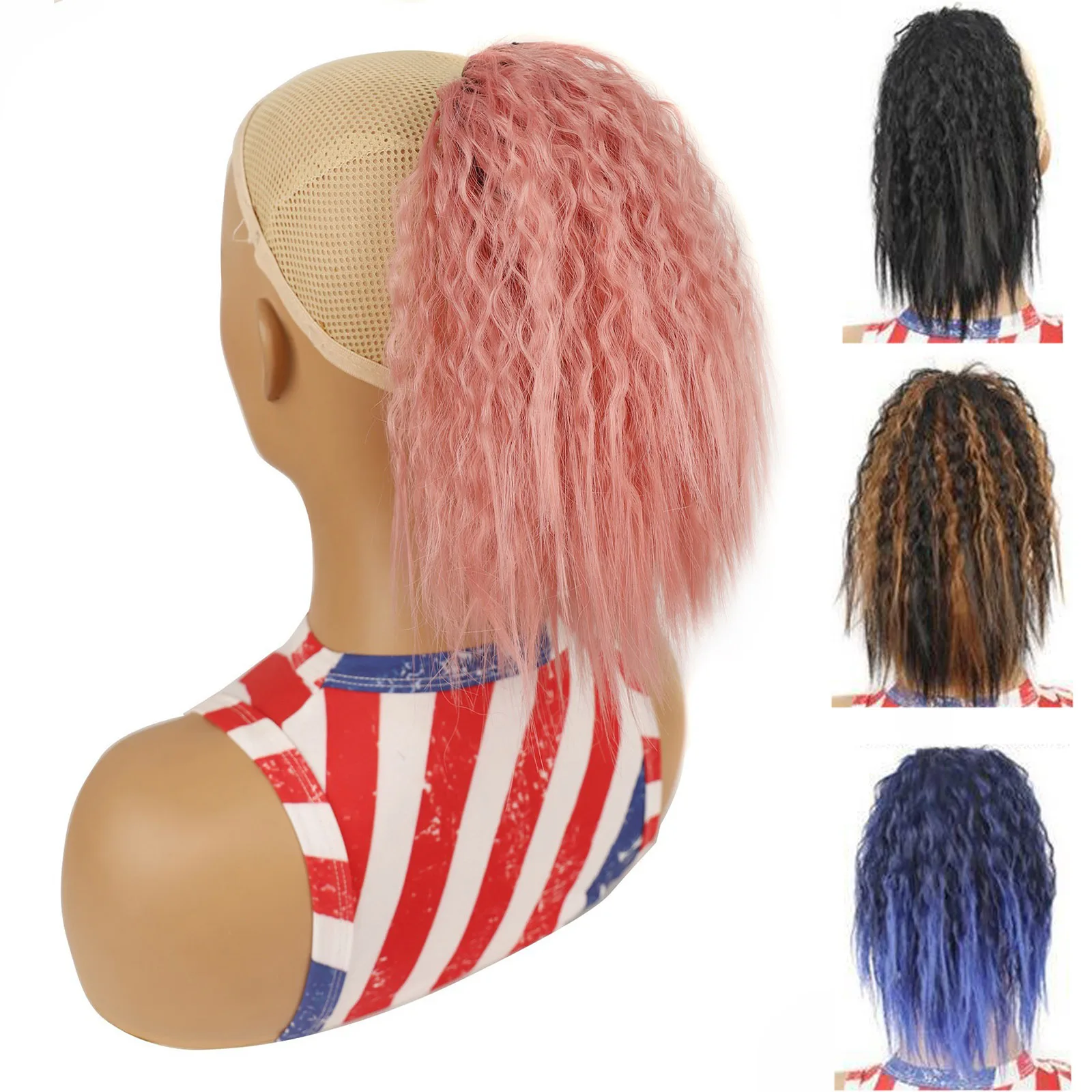 

Jeedou Ponytail Extension Bouncy Curly Short Hair Ponytails Black Blue Drawstring Women's Synthetic Hairpieces For Ladies