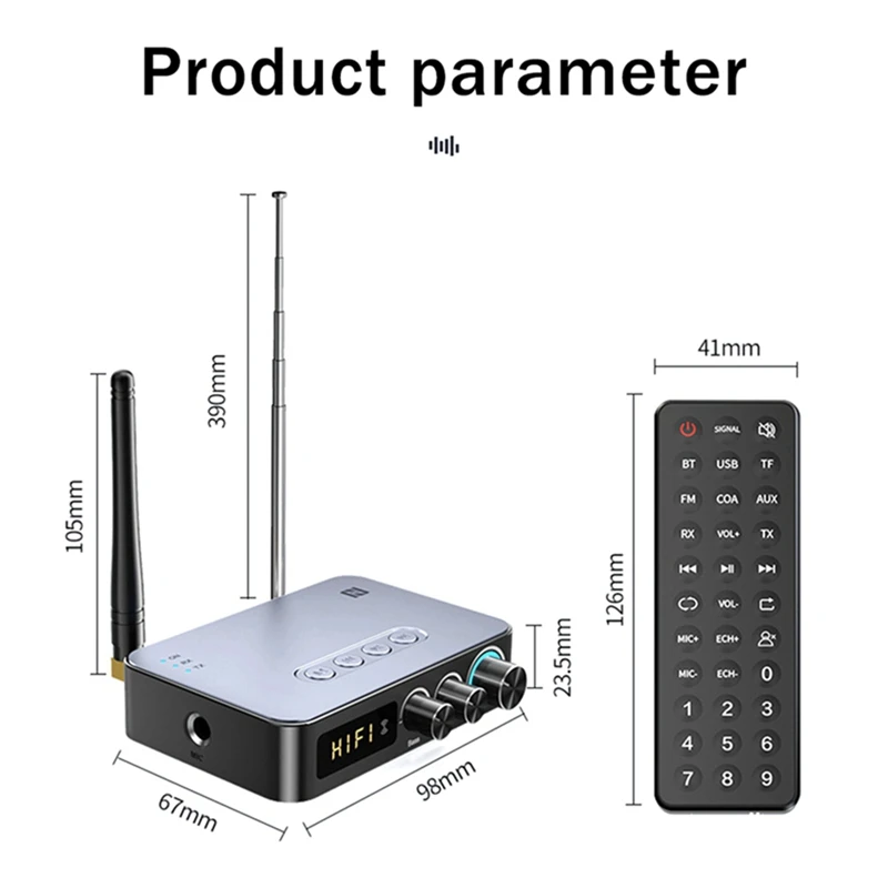 NFC Digital Display Bluetooth Adapter Bluetooth 5.1 Audio Receiver Transmitter FM Radio Singing 4 In 1 NFC Audio Adapter