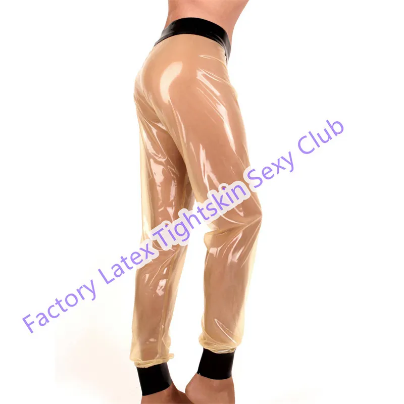 

Handmade Men Latex Pants Transparent with Black Leggings Rubber Trousers Customized Male Cosplay Costume (No Zip)