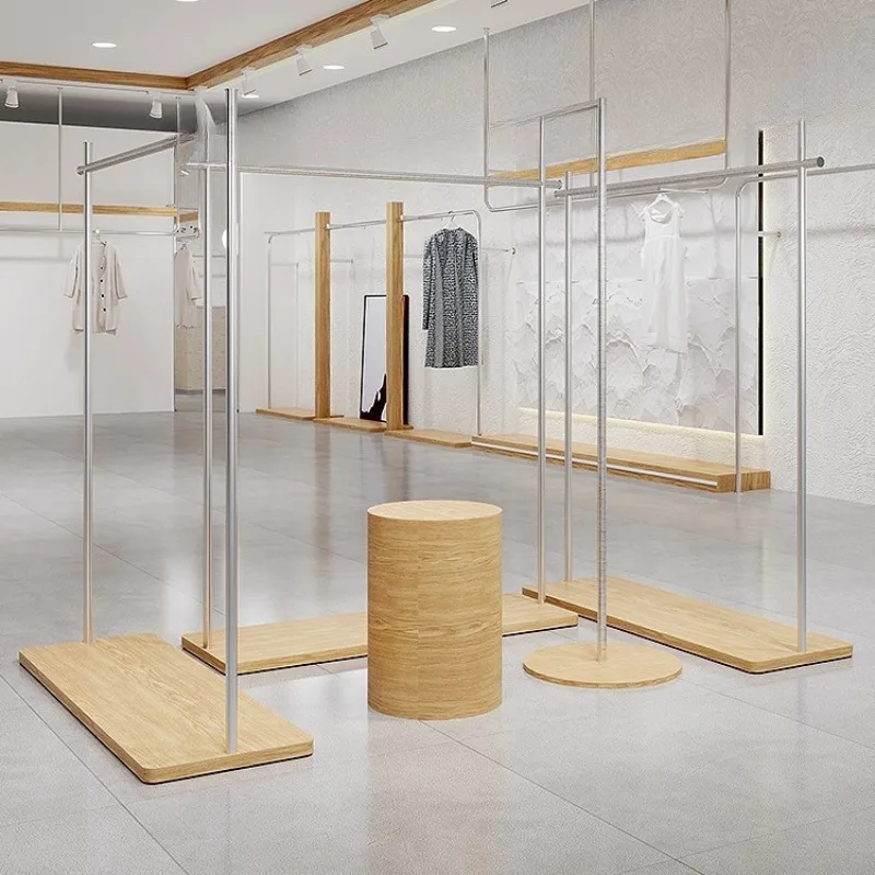 Nakajima display rack Clothing store display rack Floor-to-ceiling stainless steel log color hanging clothes rack