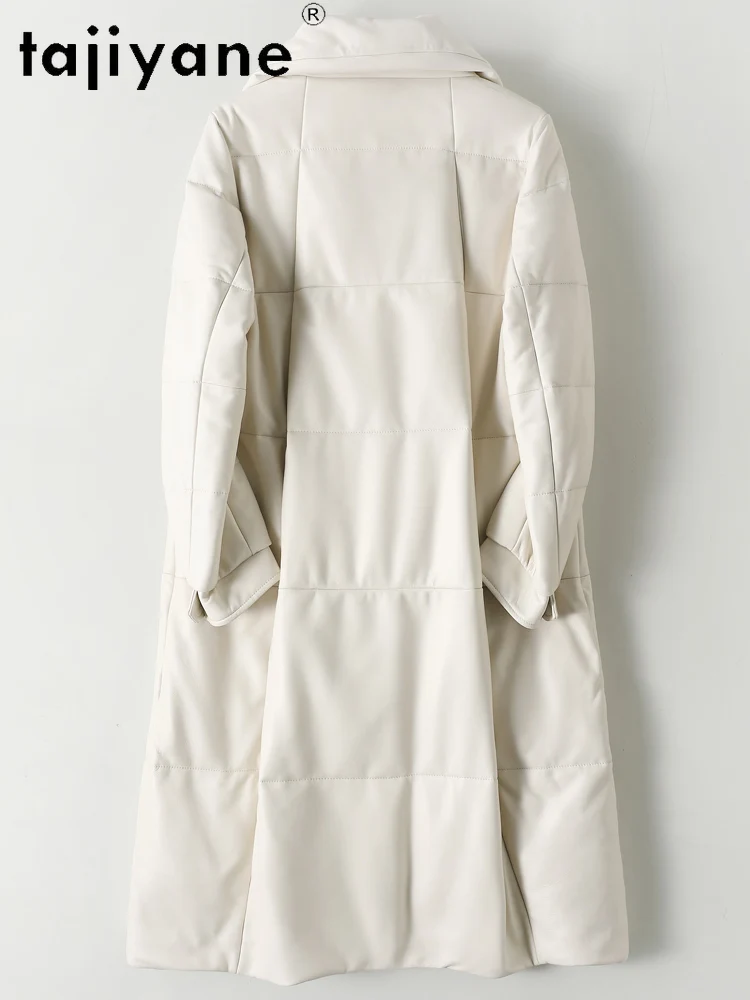 TAJIYANE 100% Skóra Owcza Pierwszej Warstwy Kurtka z Białego Puchu Gęsiego Damska Długa Kurtka Puchowa z Naturalnej Skóry 2025 Zimowe Ubrania Damskie