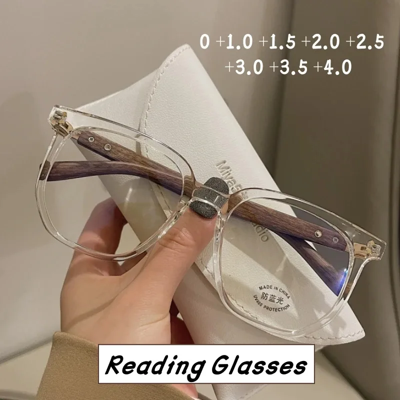 Neue modische Lesebrille aus Holz, Anti-Blaulicht-Brille für Damen, optische Hyperopie-Brille mit Holzmaserung für Herren