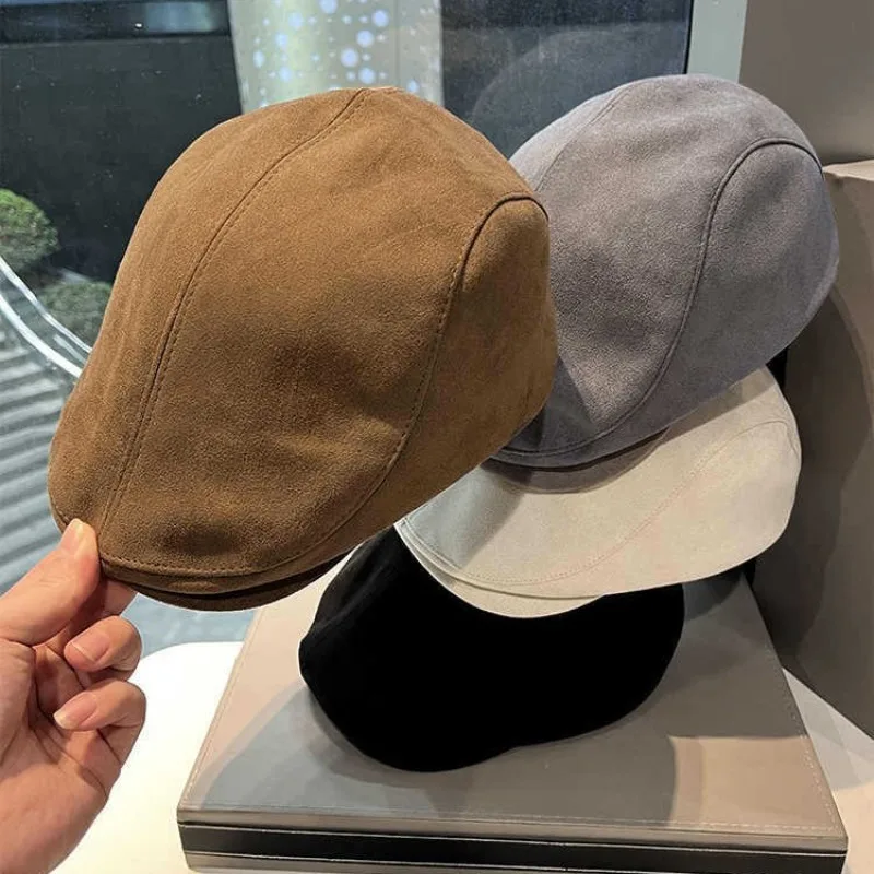 Unisexowa czapka beret w stylu brytyjskim, zimowa, damska, modna, ciepła, zamszowa, typu forward hat, najlepiej pasująca czapka gazeciarza dla kobiet i mężczyzn.