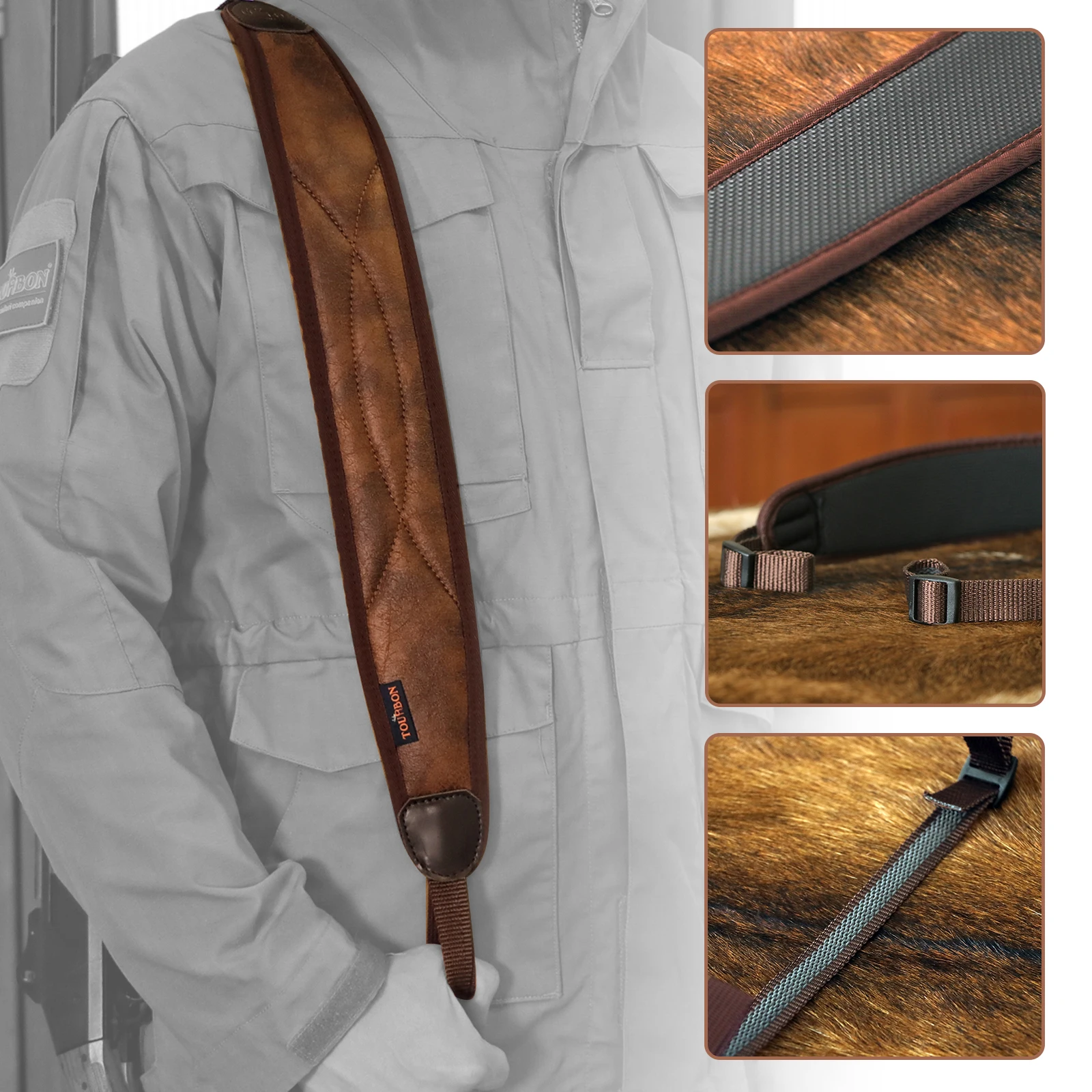 Tourbon Jagdgewehr Sling Gun Schultergurt gepolstert Neopren gummiert rutschfester Gürtel Pistolenzubehör angepasst 62-97CM