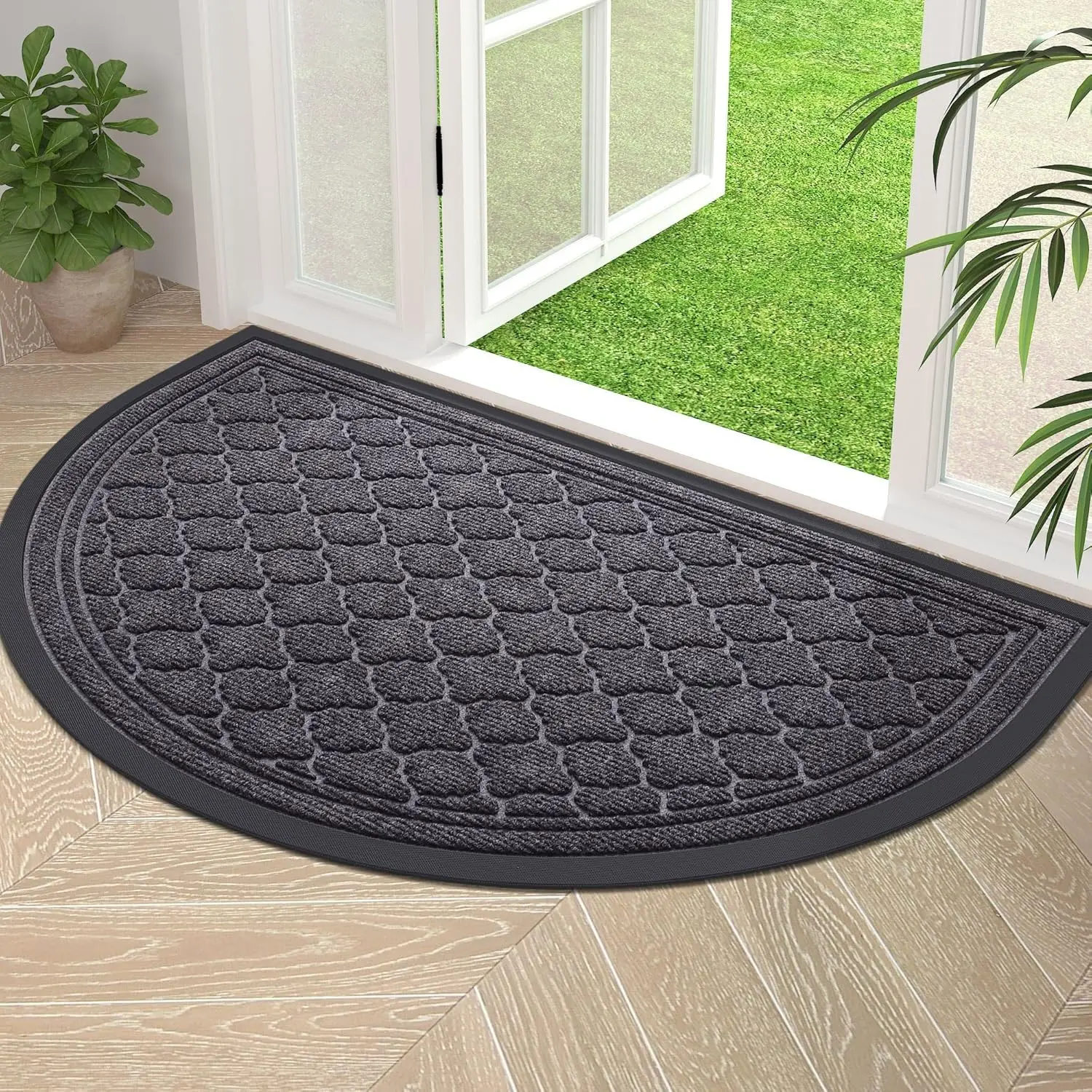 Hapihappy New Half Moon Door Mats Entrance Non Slip Rubber Door Mats Dirt Trapper Absorbent Doormat Easy Washable Duty Floor Mat