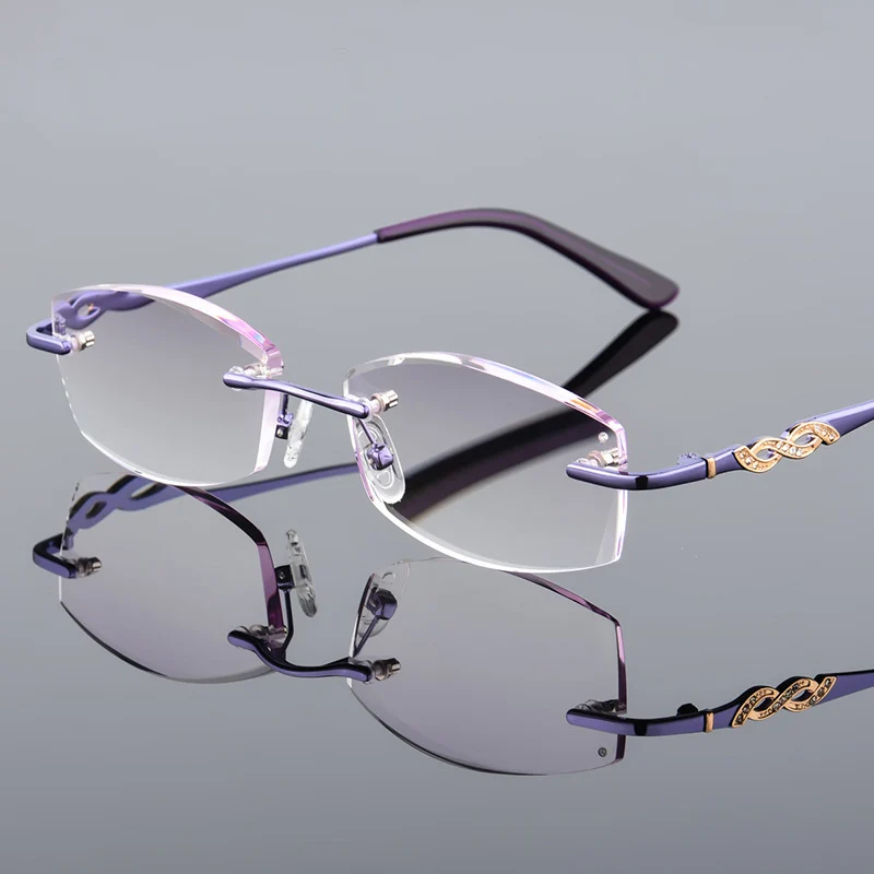 Luxury Rimless Reading Glasses Women Titanium Alloy Readers Eyeglasses Diamond Cutting Presbyopic Diopter HD Lens +1.0 +4.0