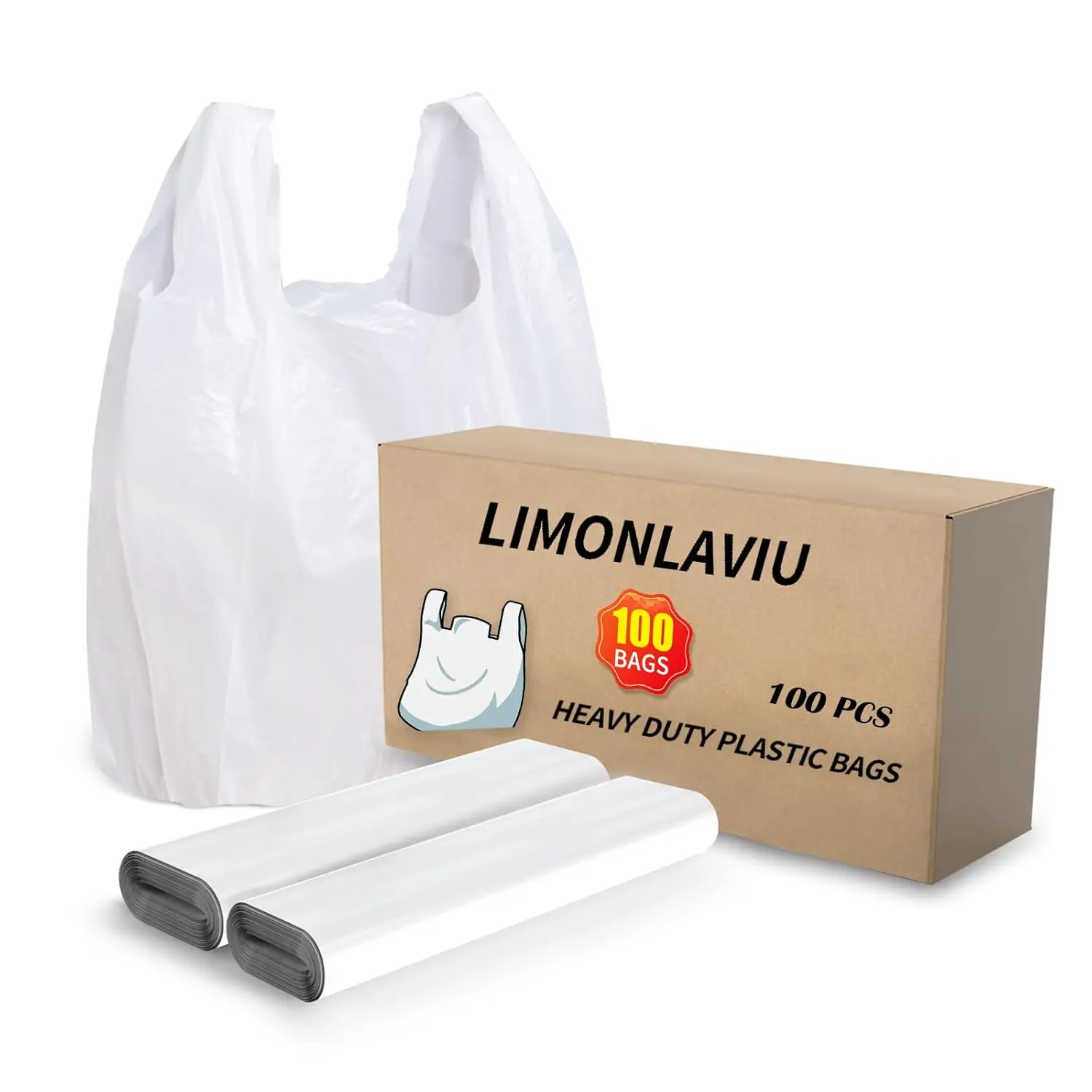 Paquete de 100 Bolsas de Plástico Resistentes con Asas, 11.5x6.5x21 Pulgadas, 0.5 Mil de Grosor, a Prueba de Fugas, Resistentes a Desgarros para Compras, Comercio Minorista, Restaurantes