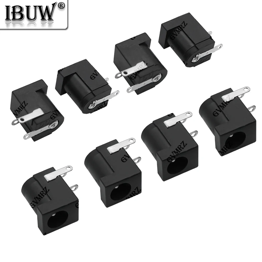 10PCS/ lot 5.5x2.1 DC-005 Right Angle Black DC Power Jack Socket DC Connectors Supply Barrel-Type PCB Mount Terminal DC-005