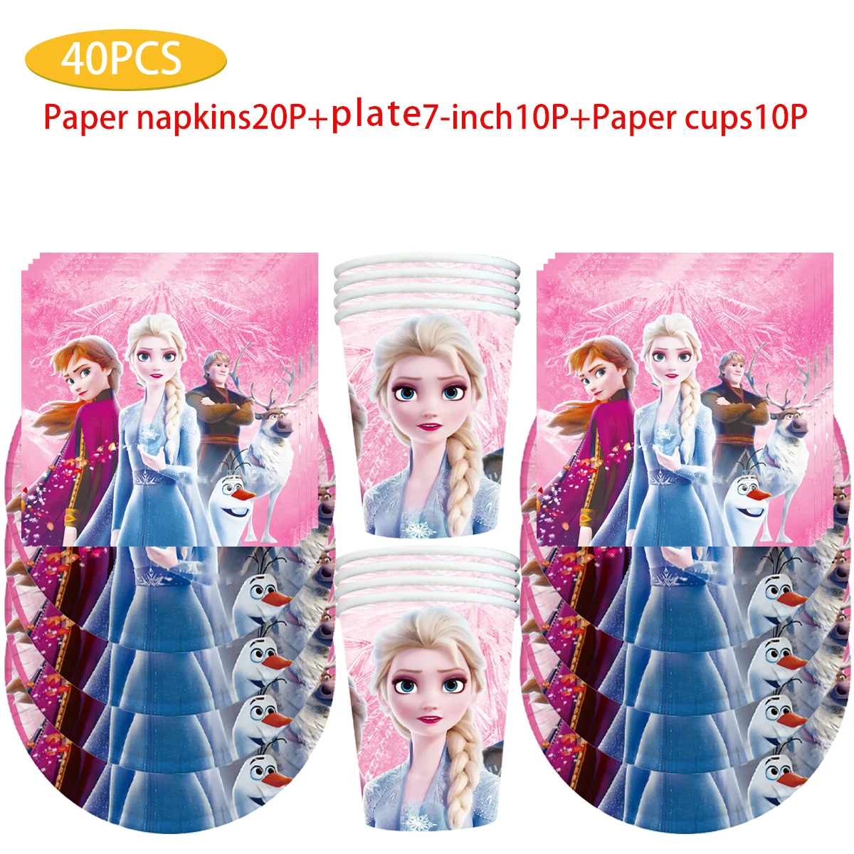 

Disney Pink Frozen Theme Happy Birthday ecorat decoration Shower Disposable Tableware Napkin Cup Plate Set Party Decorations