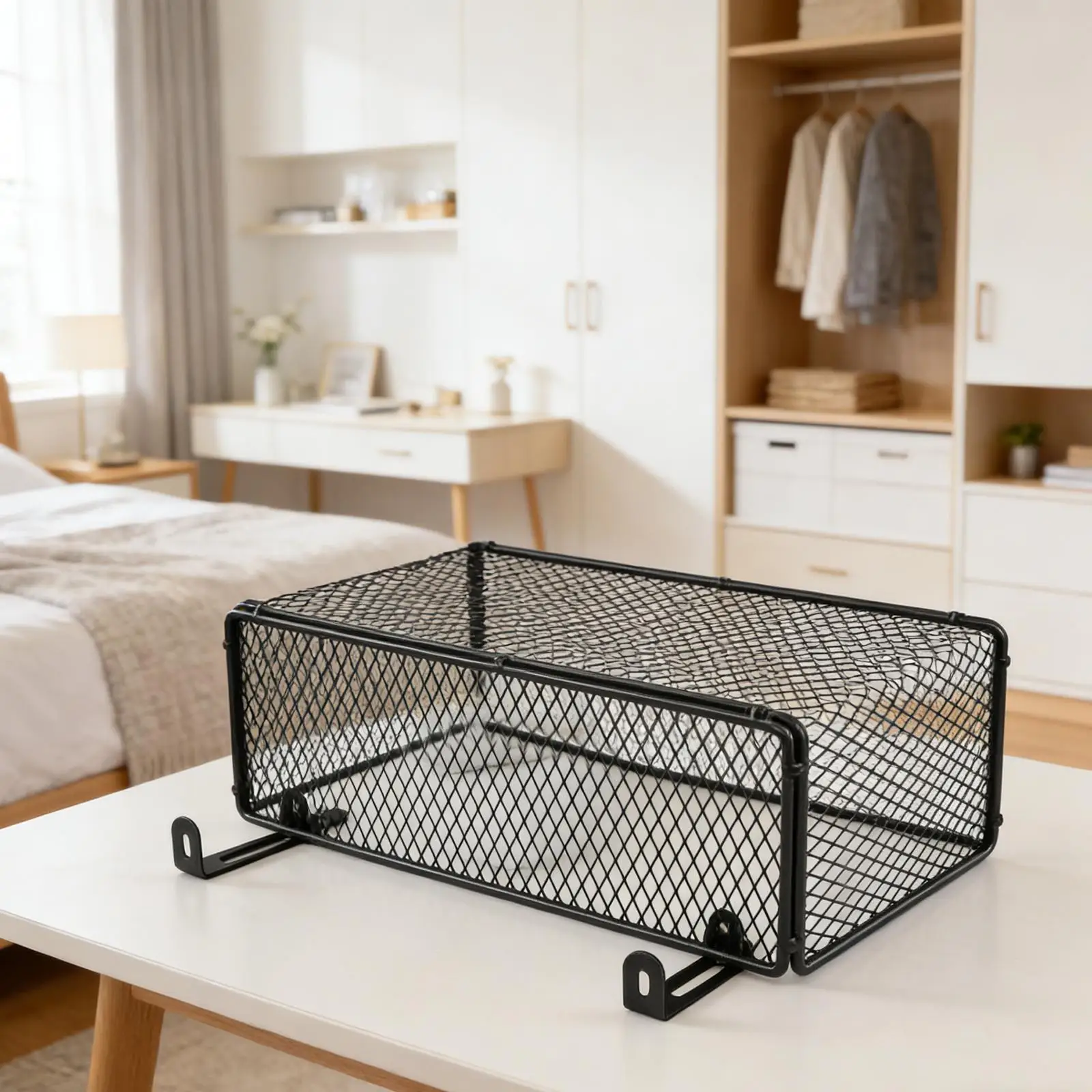 Adjustable Iron Art Hanging Basket Designed for Bedside Placement in Dormitory and Compact Bedroom Environments with Space Focus