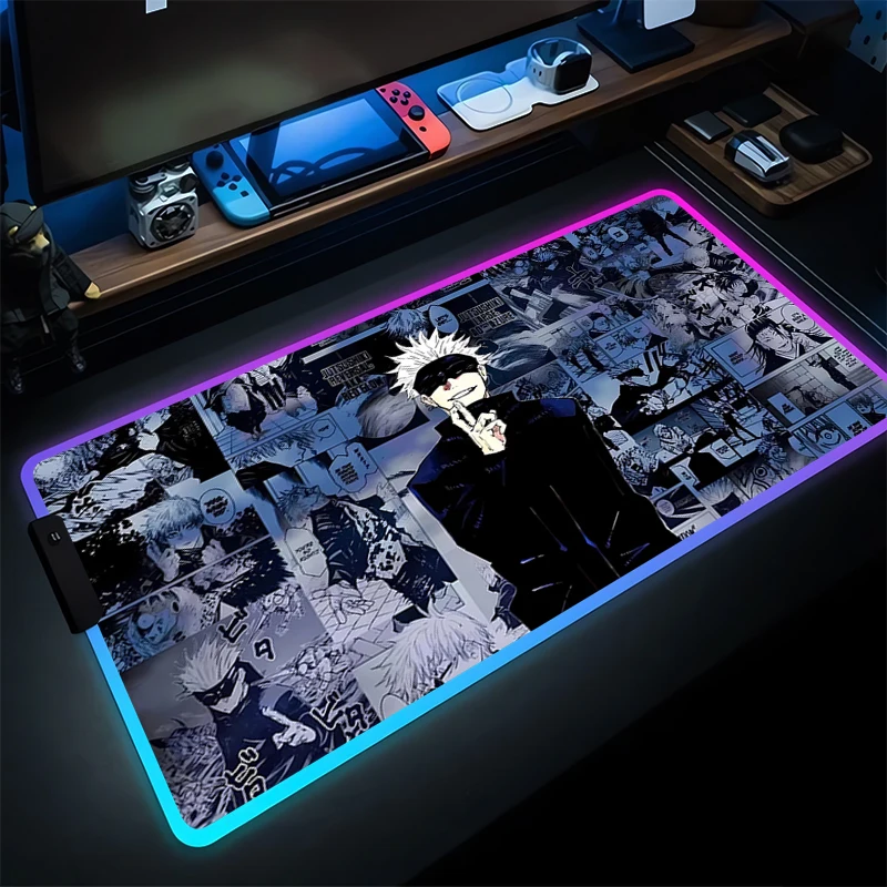 لوحة الماوس ملحقات الألعاب RGB لوحة مفاتيح الكمبيوتر ألعاب J-jujutsu K-kaisen Gojo Satoru Mousepad LED اليابان أنيمي سطح المكتب حصيرة