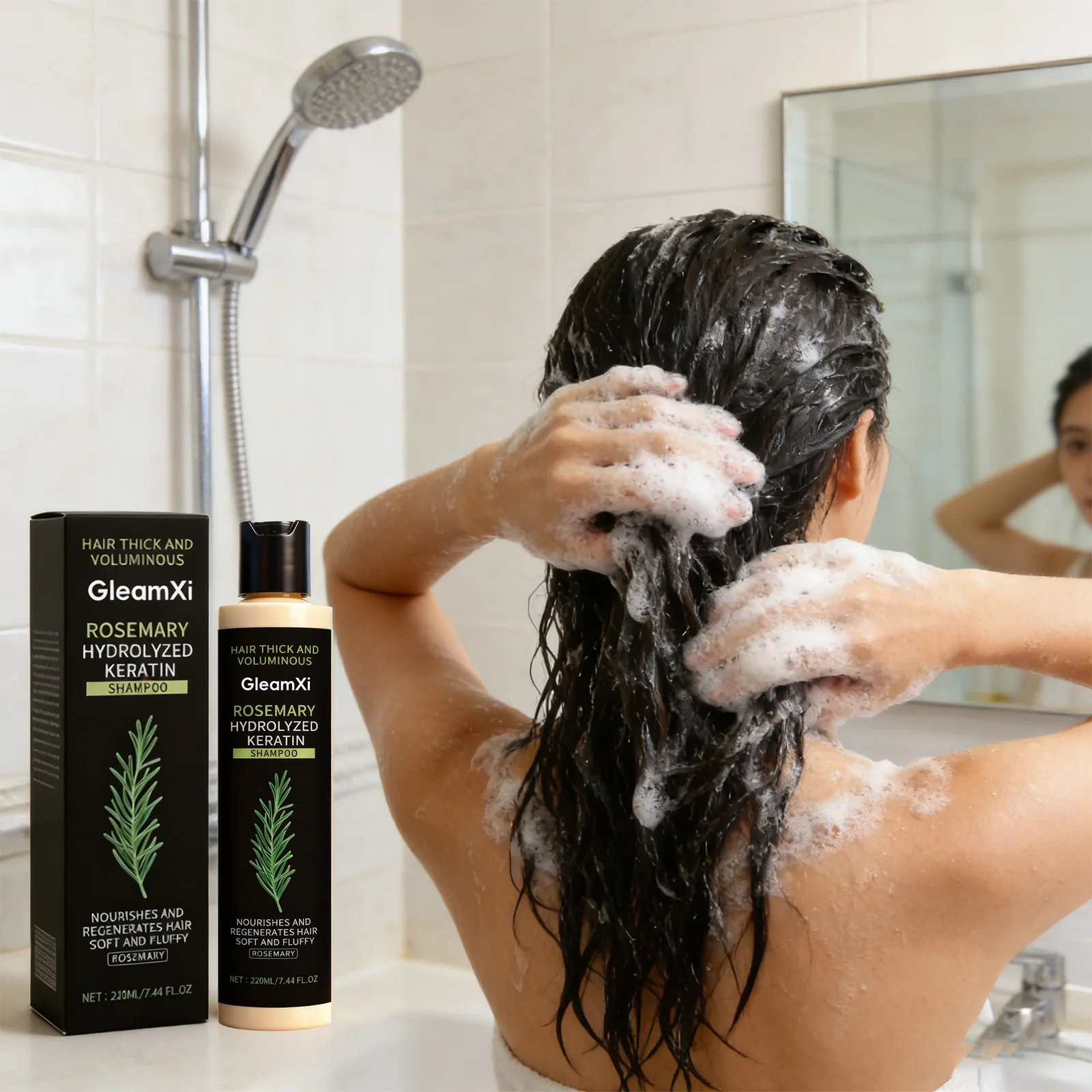 

Rosemary Keratin Volumizing Shampoo Daily Hair Care Scalp Nourishing Gentle Cleansing Hair Styling Long Lasting Volume 220ml