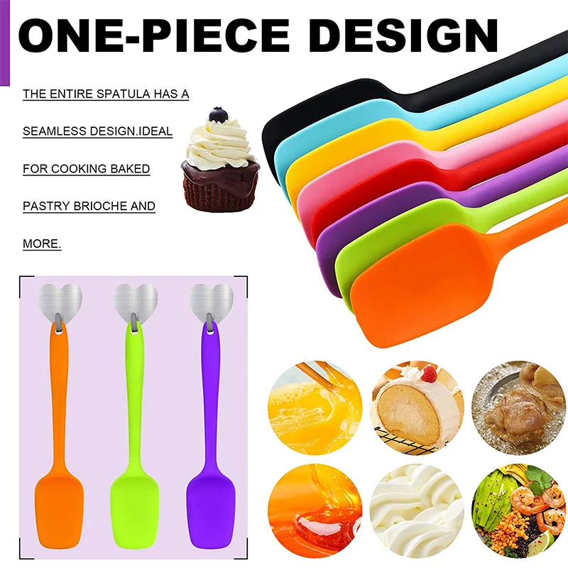 LMETJMA 28cm Silicone Spatulas Heat Resistant Spoon Spatula Non-Stick Spoonula Flexible Scrapers Baking Mixing Tool JT20