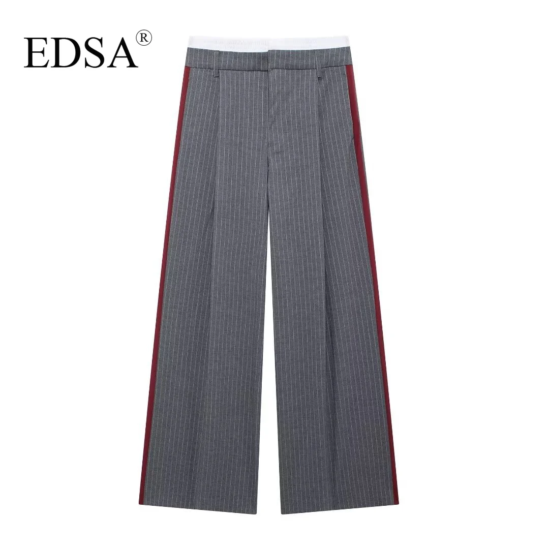 EDSA Women Pinstripe Pants Fashion High Waist Trousers Female Autumn Casual Streetwear Basic Ladies Pants