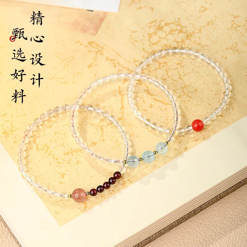 Stesso stile Bracciale acquamarina di lusso con luce di cristallo bianco naturale Stringa di gioielli con granato di agata rossa del sud