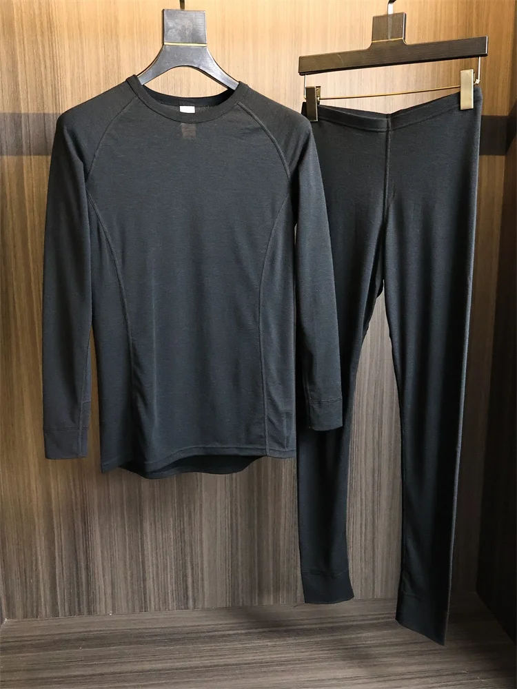 

Men's Autumn Thermal Wear Set Wool Blend Knitted Lightweight Warm Home Clothes Long Sleeve round Neck Polyester Wool Spandex
