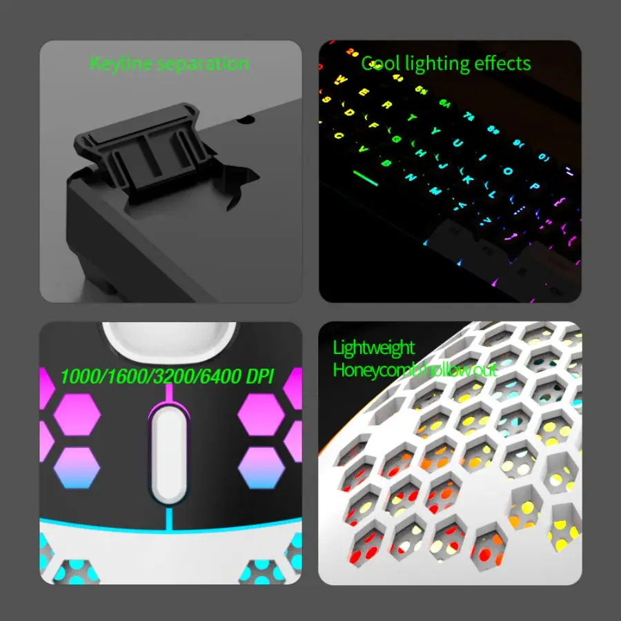 Imagem -05 - Usb Wired Keyboard Mouse Kit Rgb Backlight Iluminação Led Colorida Gaming Mouse 61 Teclas 3200dpi